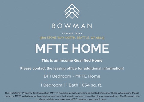 An advertisement for a MFTE home rental in Seattle.